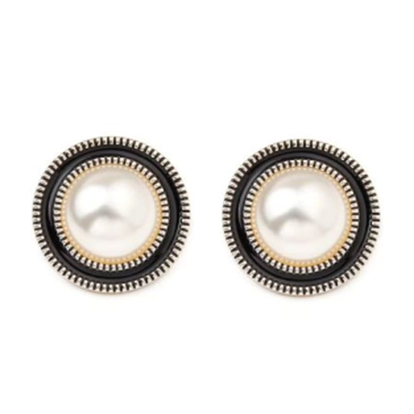 Black And Pearl Round Clip On Earrings
