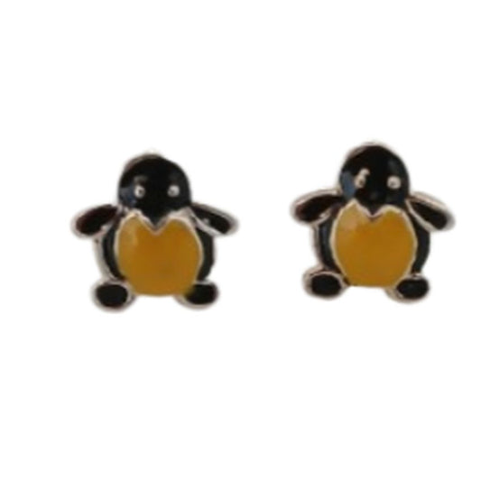 Black And Yellow Sterling Silver Penguin Earrings