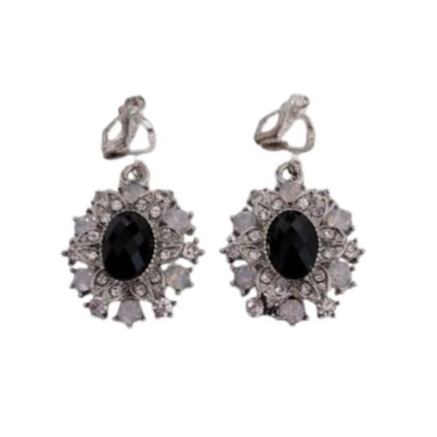 Black Bling Diamante Clip On Earrings