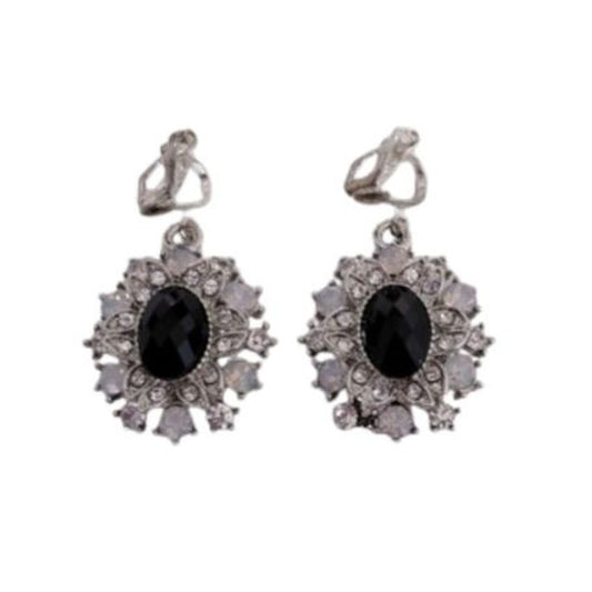 Black Bling Diamante Clip On Earrings