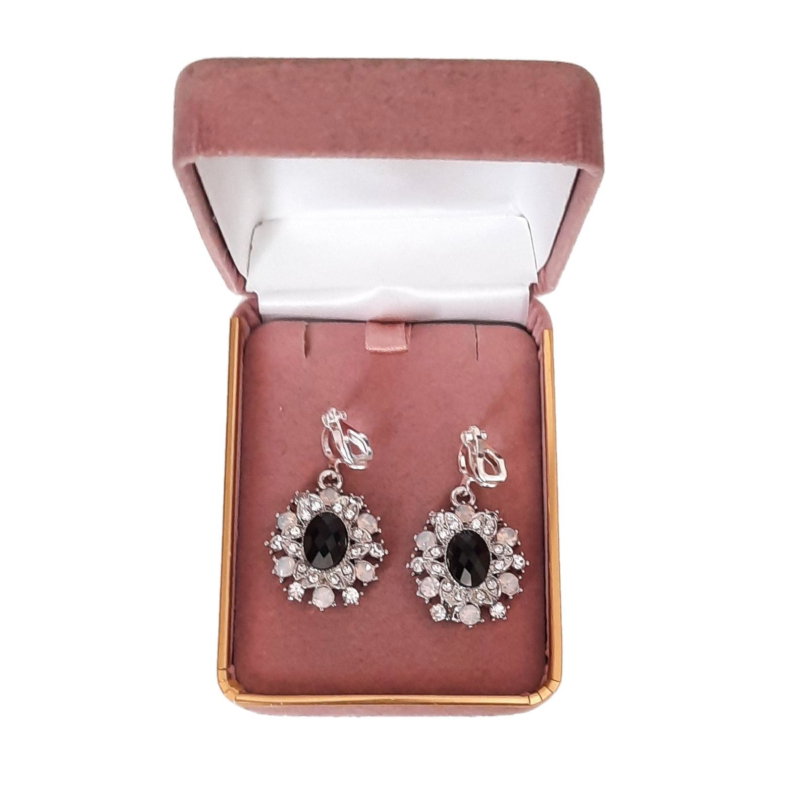 Black Bling Diamante Clip On Earrings(2)