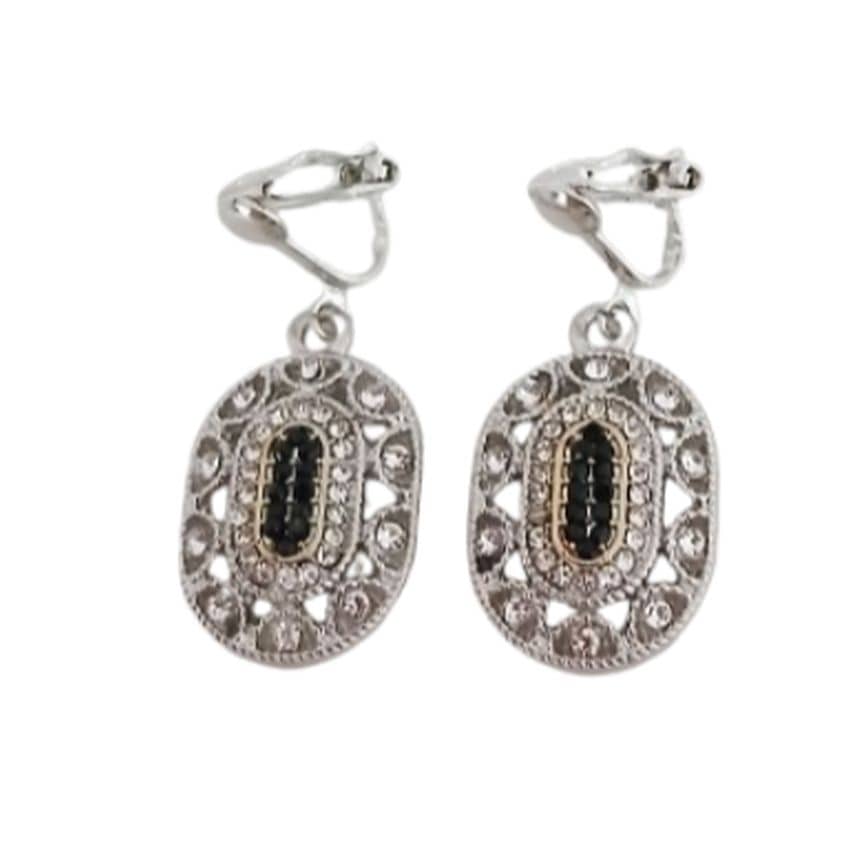Black Cubic Zirconia Drop Clip On Earrings