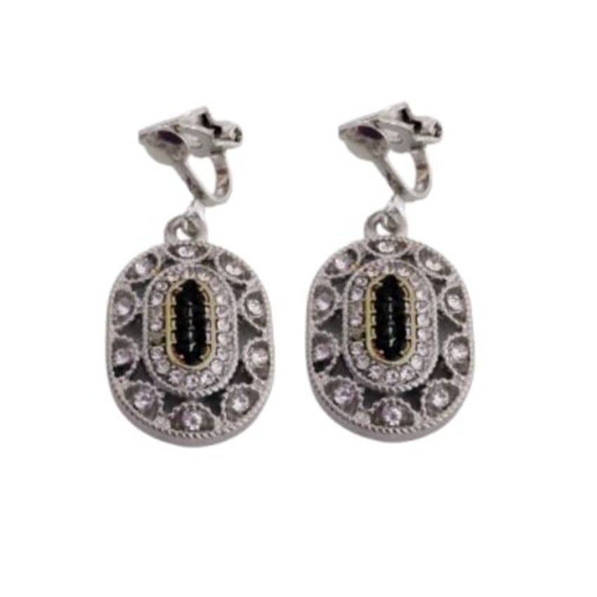 Black Cubic Zirconia Drop Clip On Earrings