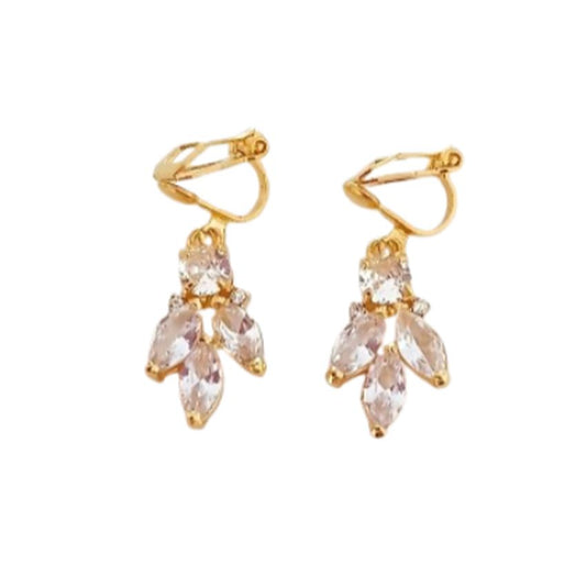 Bling Diamante Gold Flower Clip On Earrings