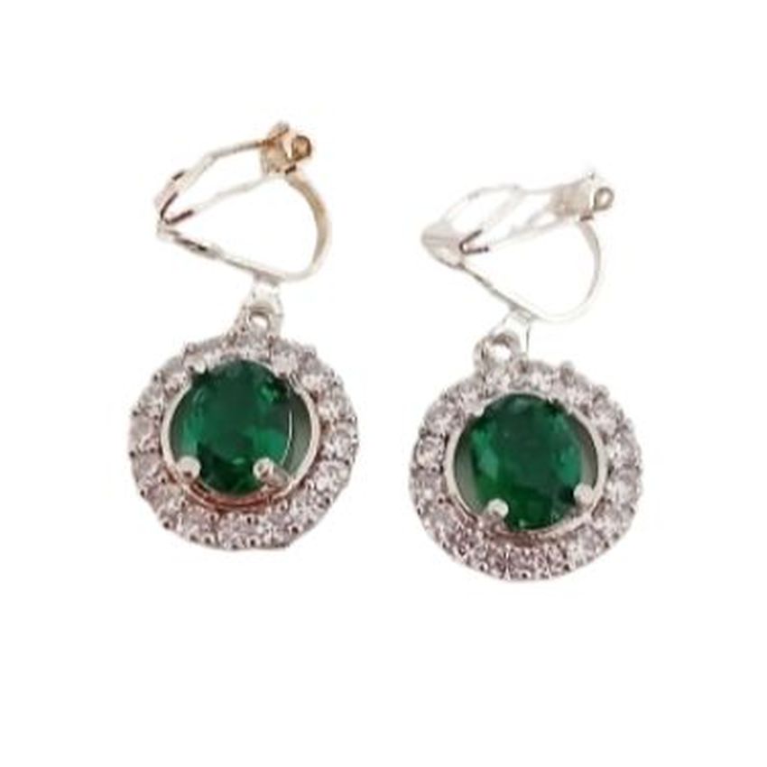 Bling Green Circle Clip On Earrings