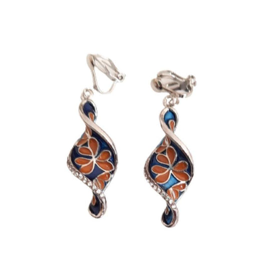 Blue And Orange Clip On Earrings