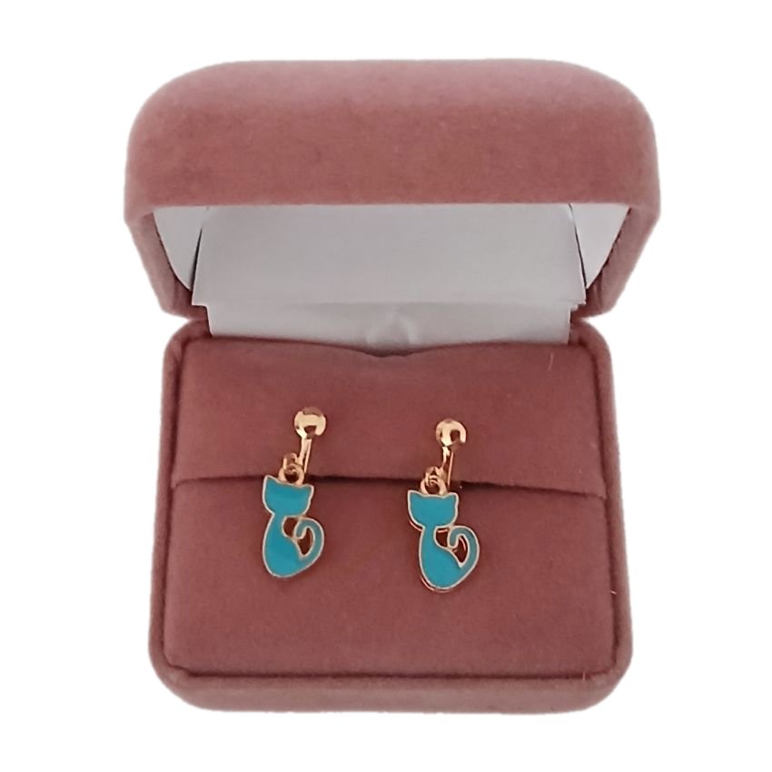 Blue Cat Clip On Earrings(2)