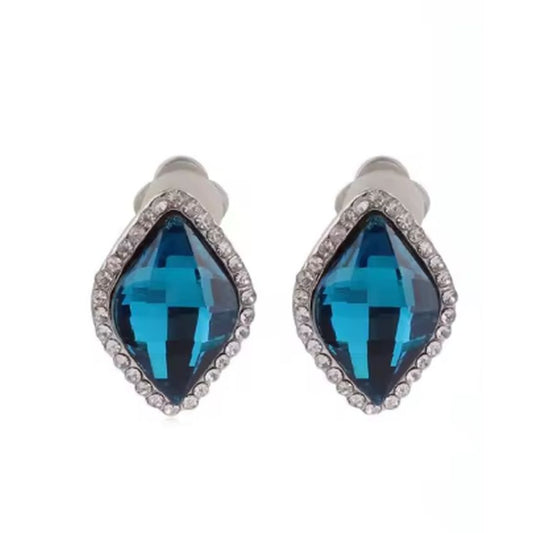 Blue Crystal Clip On Earrings