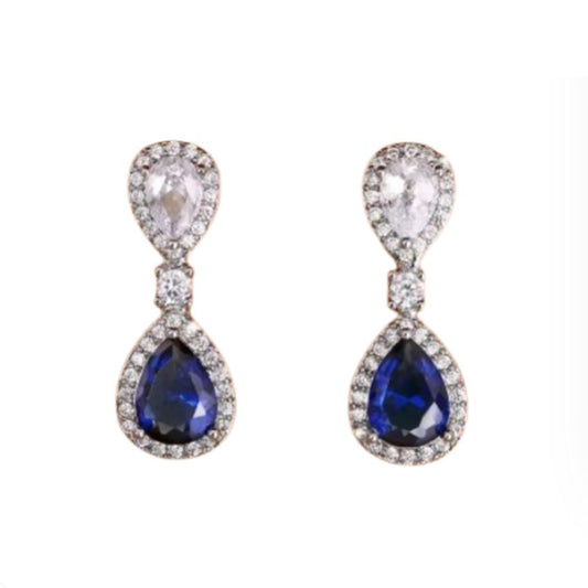 Blue Drop Diamante Clip On Earrings