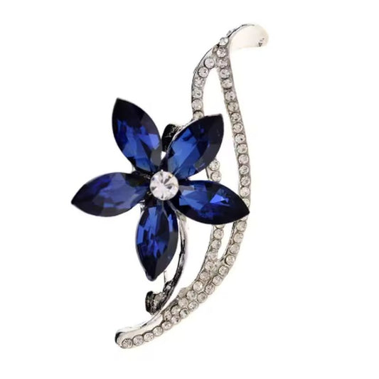 Blue Flower With Crystal Stem Brooch