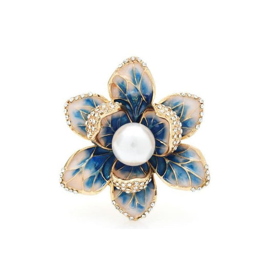 Blue Flower With Pearl Bead Brooch