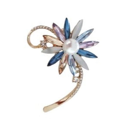 Blue Flower With Pearl Bead Brooch