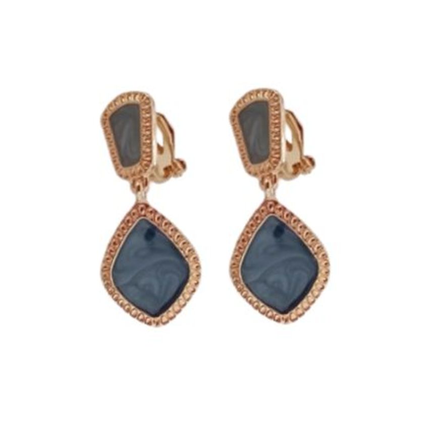 Blue Grey Drop Clip On Earrings