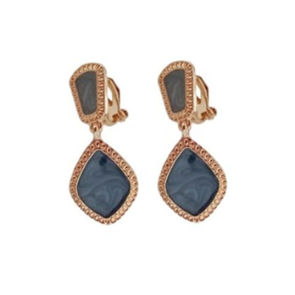 Blue Grey Drop Clip On Earrings
