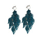 Blue Leaf Design Drop Clip On Earrings