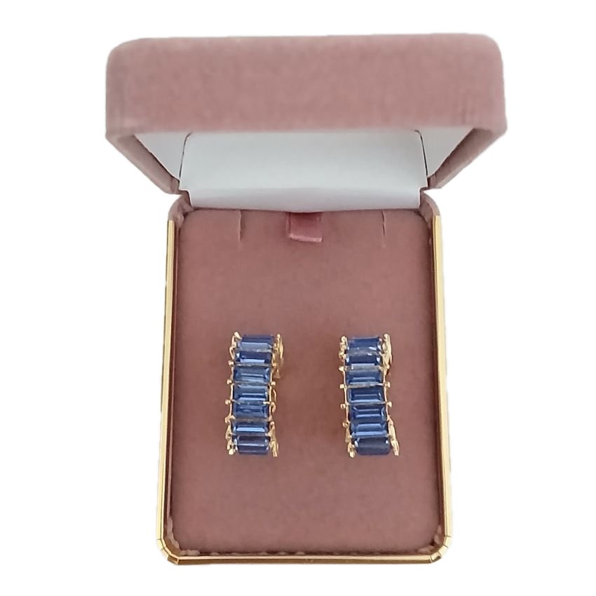 Blue Semi Circle Crystal Clip On Earrings(2)