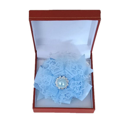 Blue Spotted Ribbon Wrist Corsage