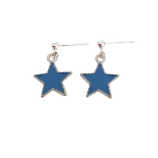 Blue Star Dangly Sterling Silver Earrings