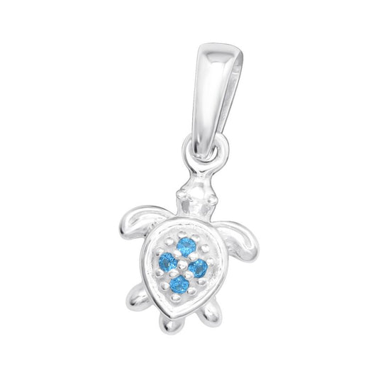 Blue Sterling Silver Turtle Pendant
