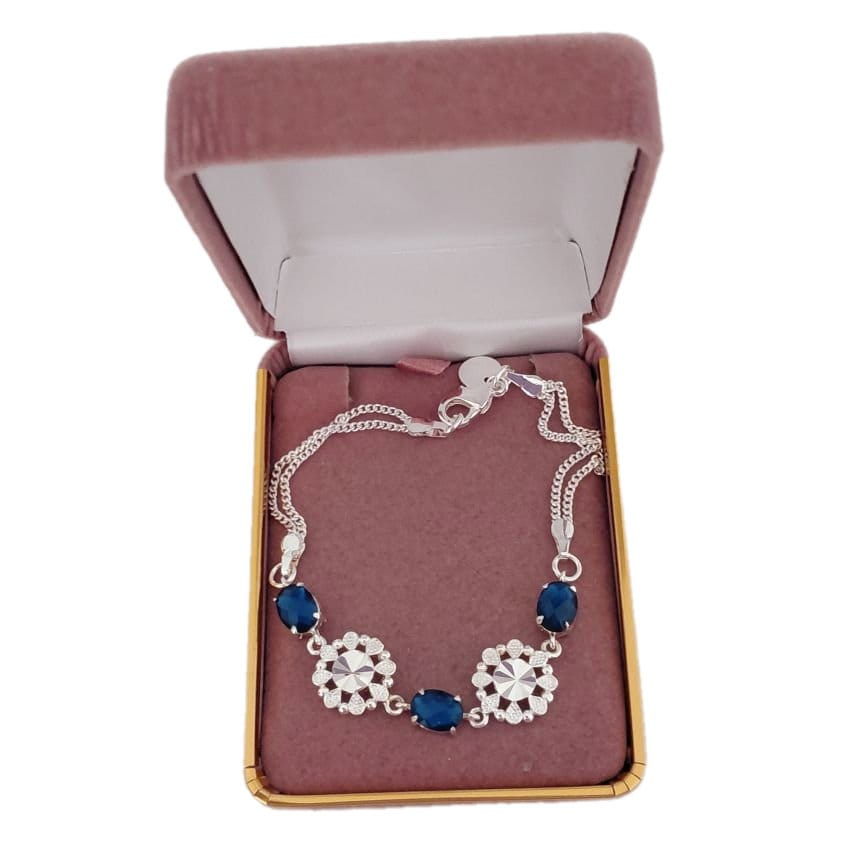Blue Stone And Silver Flowers Silver Twist Ladies Bracelet(2)