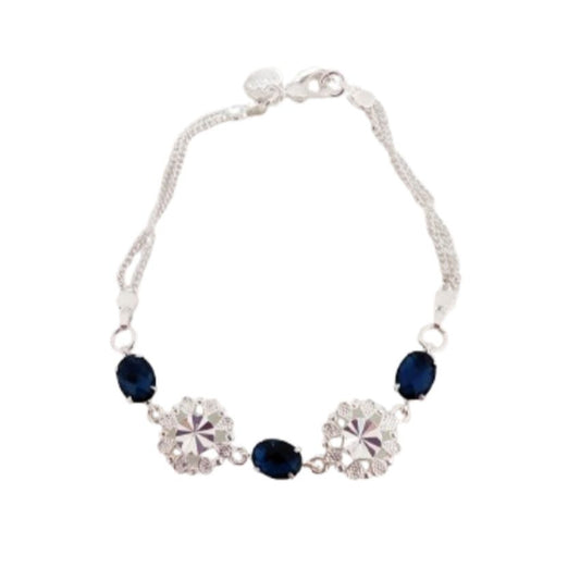 Blue Stone And Silver Flowers Silver Twist Ladies Bracelet