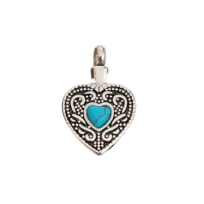 Blue Stone Heart Memorial Cremation Ashes Pendant