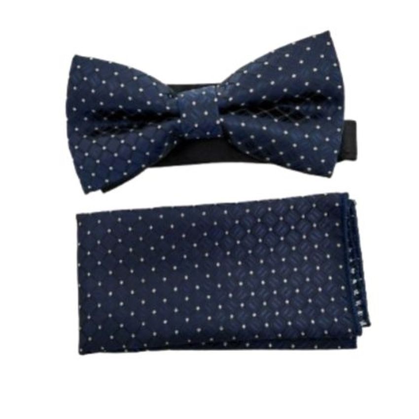 Blue With White Patterned Adjustable Bow Tie Set