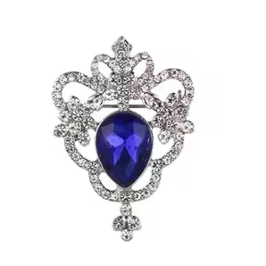 Blue And Crystal Drop Bow Brooch