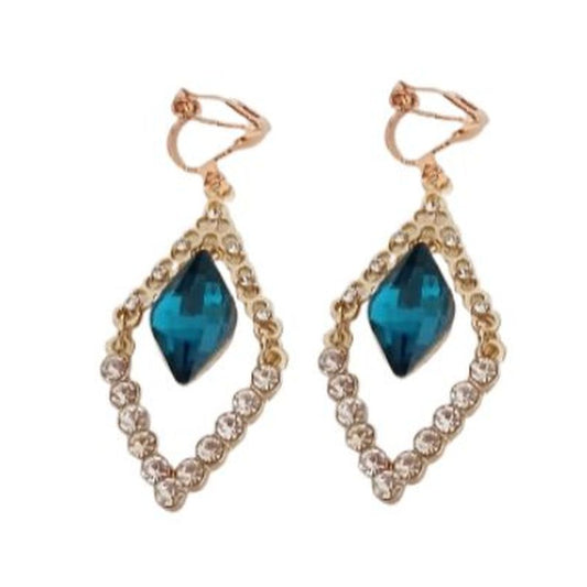 Blue And Silver Cushion Diamante Clip On Earrings