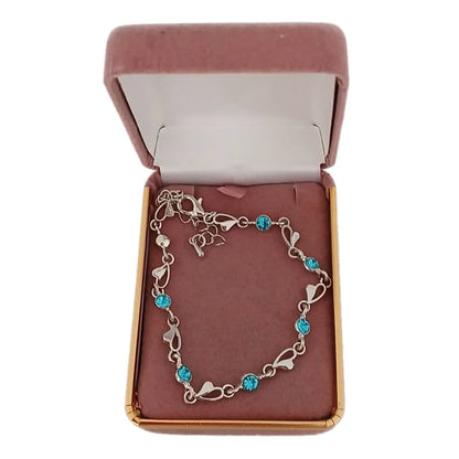 Blue Cubic Zirconia Stone Silver Heart Links Bracelet(2)