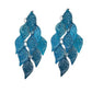 Blue Leaf Design Drop Clip On Earrings