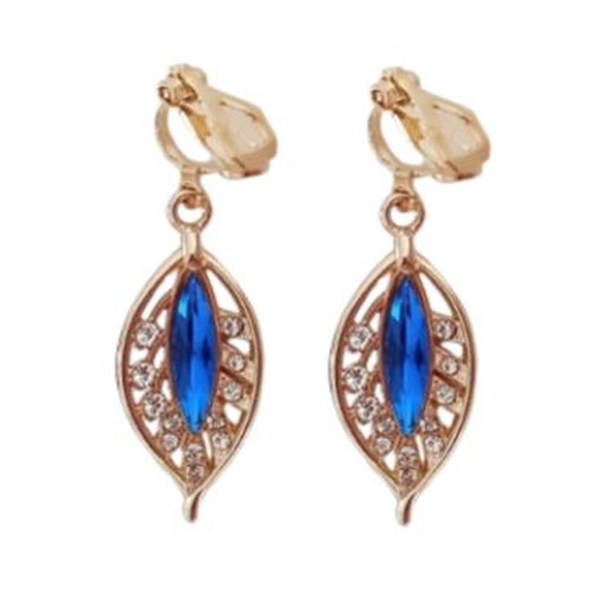 Blue Leaf Drop Clip On Earrings