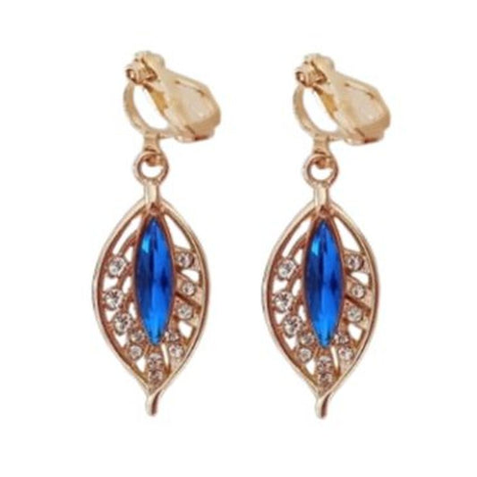 Blue Leaf Drop Clip On Earrings