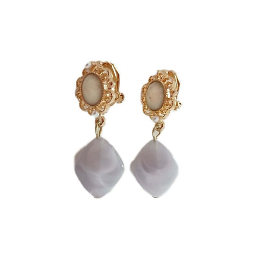 Blue Water Drop Clip On Earrings