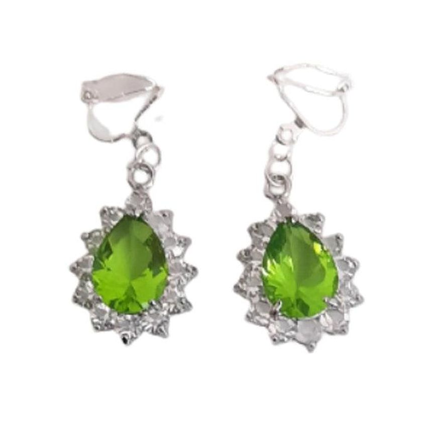 Bright Green Cushion Diamante Clip On Earrings