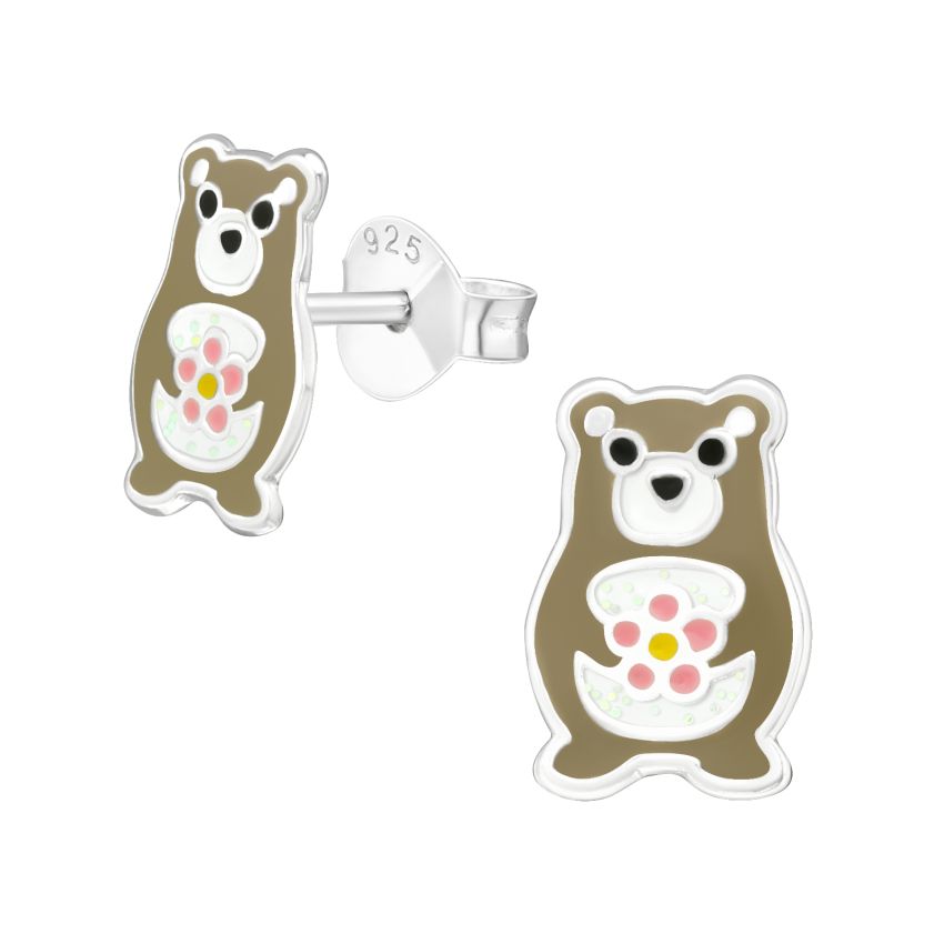 Brown Bear Sterling Silver Earrings