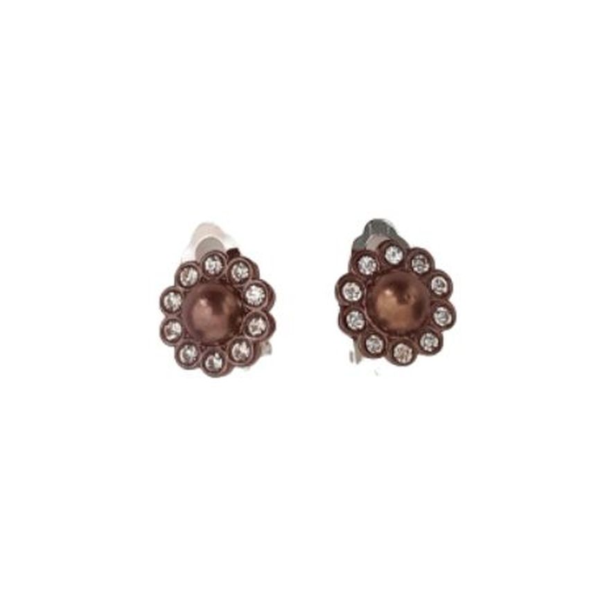 Brown Flower Clip On Earrings