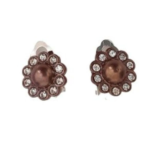 Brown Flower Clip On Earrings