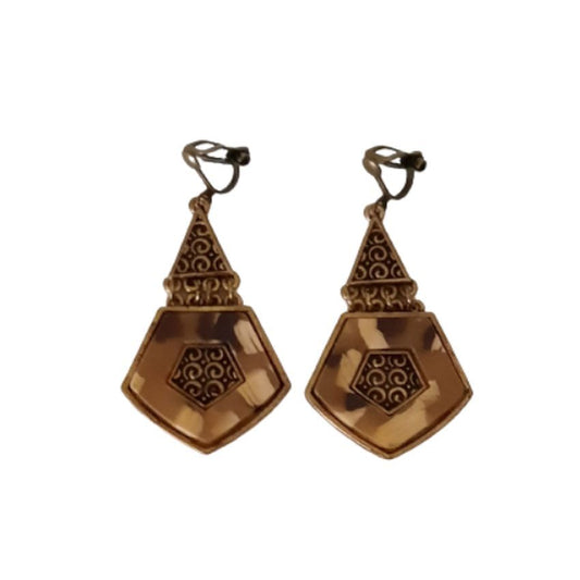 Brown Retro Design Clip On Earrings