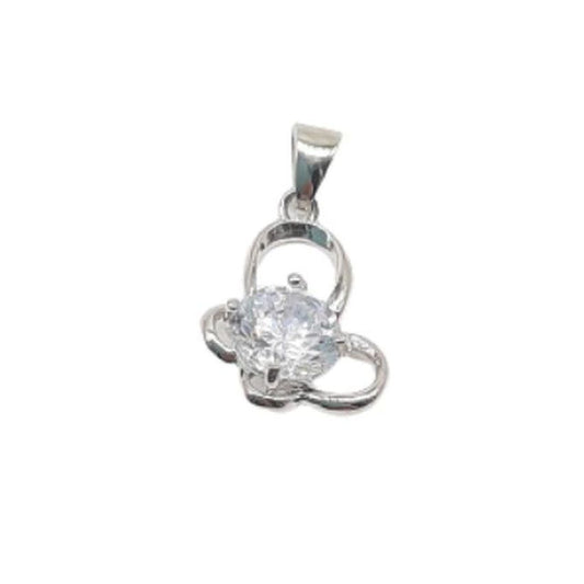 Butterfly Silver Pendant With a Solitaire White Stone Centre