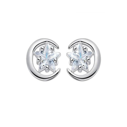 CZ Star In A Half Moon Stud Earrings