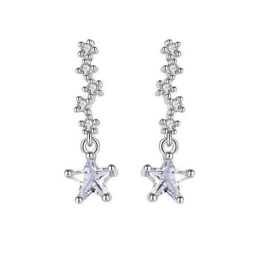CZ Stem Star Drop Sterling Silver Earrings