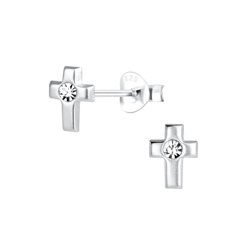 CZ Sterling Silver Communion Cross Earrings