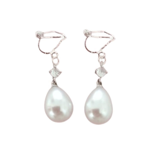 CZ Teardrop Pearl Clip On Earrings