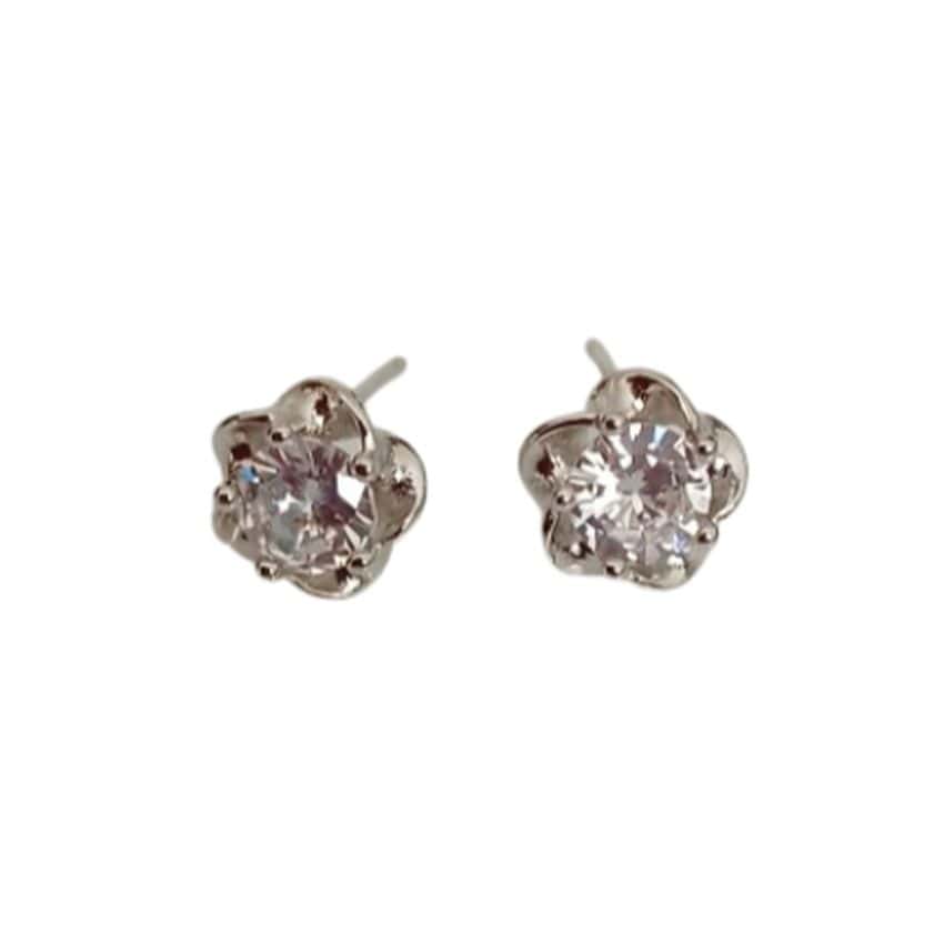 CZ Small Sterling Silver Flower Earrings