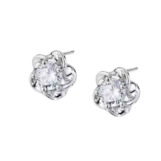 CZ Small Sterling Silver Flower Earrings