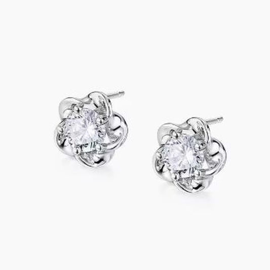 CZ Small Sterling Silver Flower Earrings