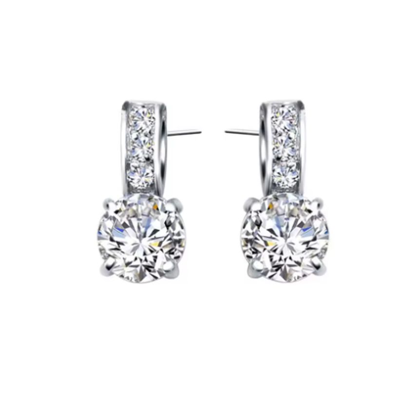 CZ Stone Slight Drop Sterling Silver Earrings
