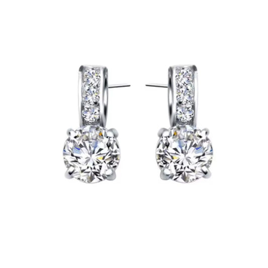 CZ Stone Slight Drop Sterling Silver Earrings
