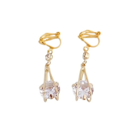 Cage Diamante And Gold Clip On Earrings
